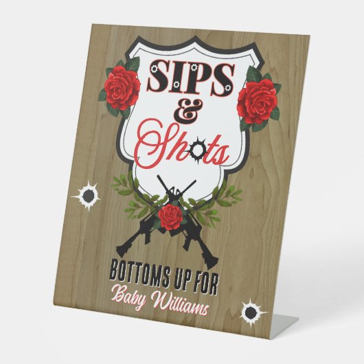 Sips & Shots Pistolen of Rozen Genderonthulling Reclamebord Met Voetstuk (Voorkant)