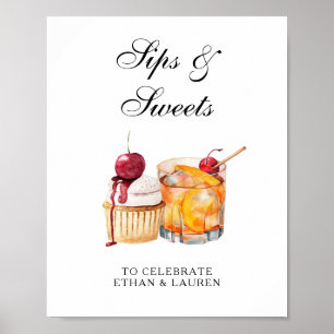 Sips & Sweets Trouwcocktail & Cupcake Poster