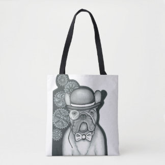 Sir Bouledogue witte canvas tas
