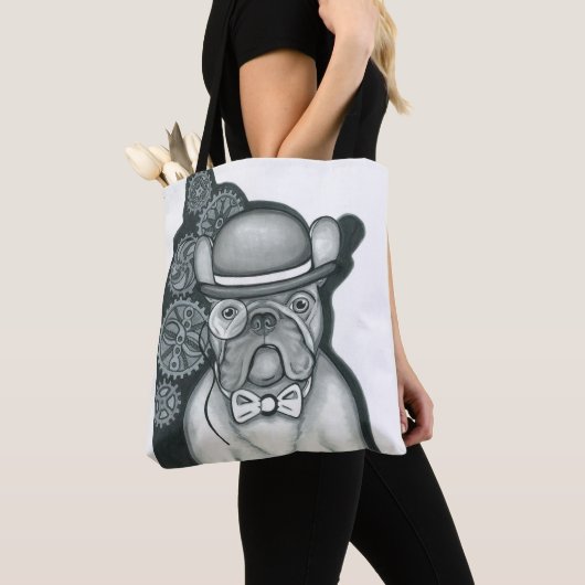Sir Bouledogue witte canvas tas (Dichtbij)