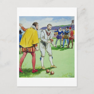 Sir Francis Drake (1540/3-96) die bowls speelt, va Briefkaart
