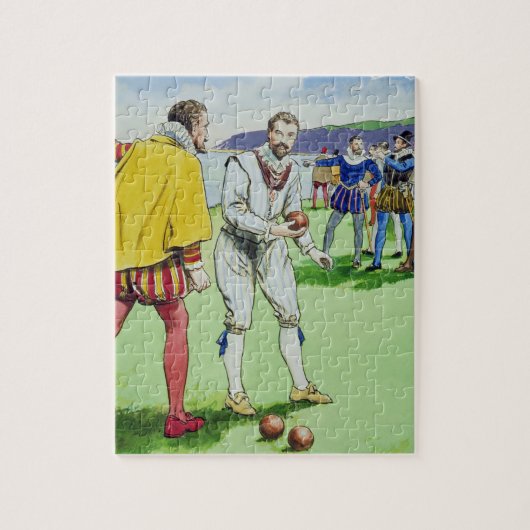 Sir Francis Drake (1540/3-96) die bowls speelt, va Legpuzzel (Verticaal)