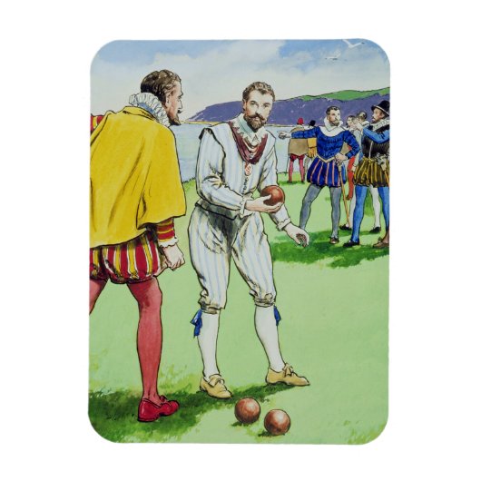 Sir Francis Drake (1540/3-96) die bowls speelt, va Magneet (Verticaal)