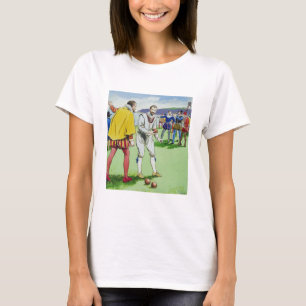 Sir Francis Drake (1540/3-96) die bowls speelt, va T-shirt