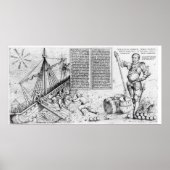 Sir Francis Drake kijkt toe aan de lading van het Poster (Voorkant)