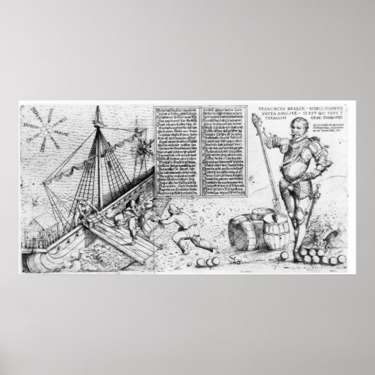Sir Francis Drake kijkt toe aan de lading van het  Poster (Voorkant)