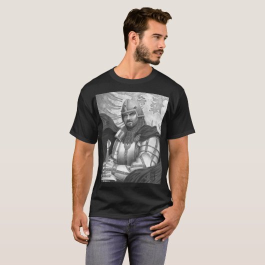 Sir Gawain in Black and White T-Shirt (Voorkant volledig)