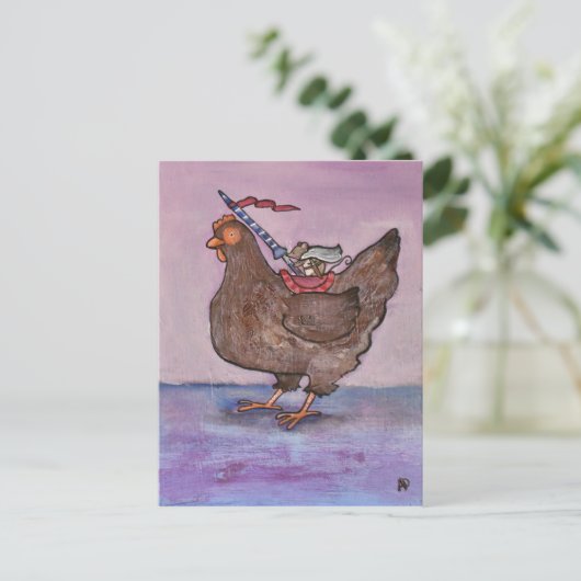 Sir Greymouse Mouse Knight Chicken Storybook Art Briefkaart (Staand voorkant)