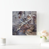 “Sir Lancelot doodt de draak” door Arthur Rackham Vierkante Klok (Huis)