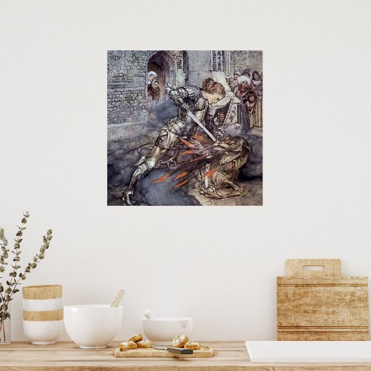 "Sir Lancelot Slays the Dragon" door Arthur Rackha Poster (Keuken)