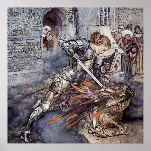 "Sir Lancelot Slays the Dragon" door Arthur Rackha Poster (Voorkant)