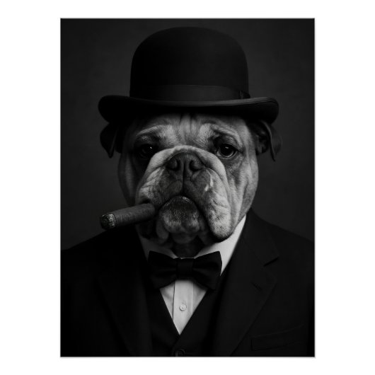 Sir Paws-ton Churchill - Bulldog with Bowler Hat Perfect Poster (Voorkant)