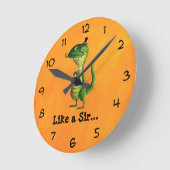 Sir T-rex met Moustaches Ronde Klok (Hoek)