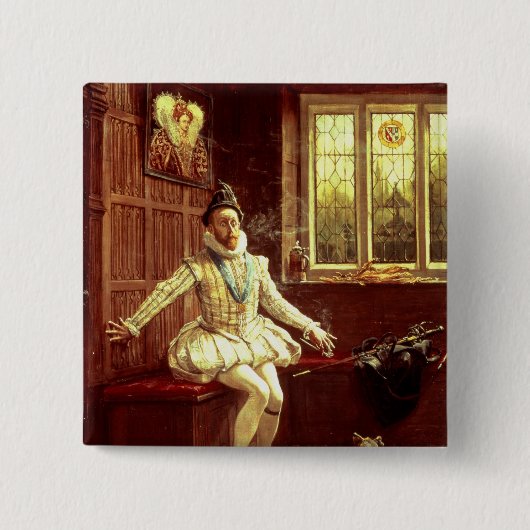 Sir Walter Raleigh's eerste rook Vierkante Button 5,1 Cm (Voorkant)
