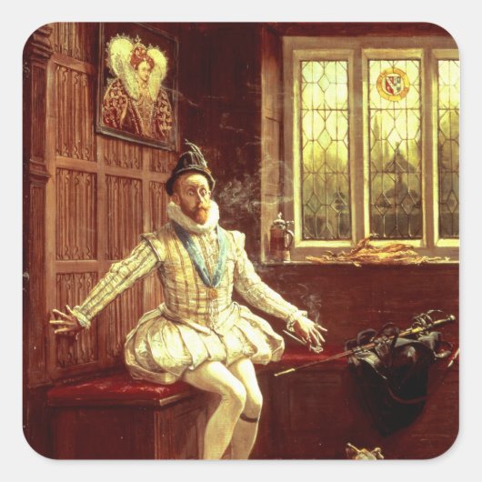 Sir Walter Raleigh's eerste rook Vierkante Sticker (Voorkant)