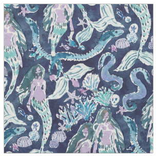 SIREN CITY Indigo Mermaid Print Stof