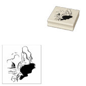 Siren en zeilboot houten kunststempel rubberstempel (Gestempeld)