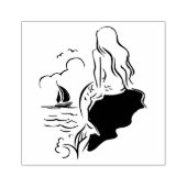 Siren en zeilboot houten kunststempel rubberstempel (Afrduk)