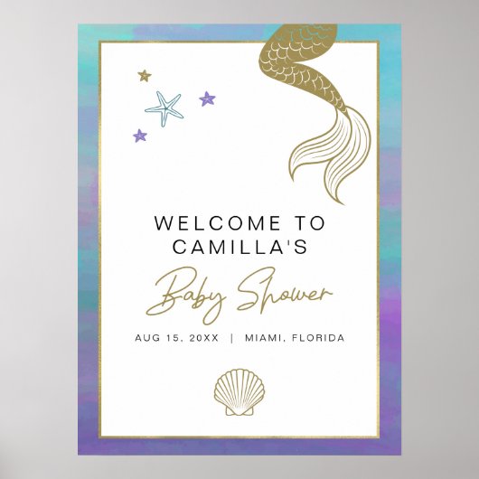 SIREN Mermaid Tropical Beach Baby shower Welkom Poster (Voorkant)