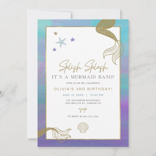 SIREN Paars Gold Mermaid Bash Birthday Party (Voorkant)