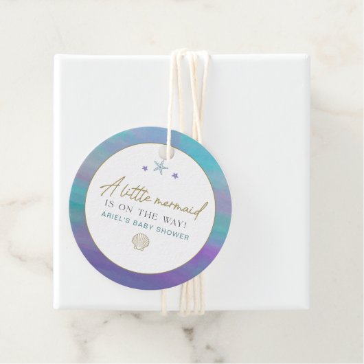 SIREN Paars Gold Mermaid Ocean Zee Baby shower Bedankjes Labels (In situ)