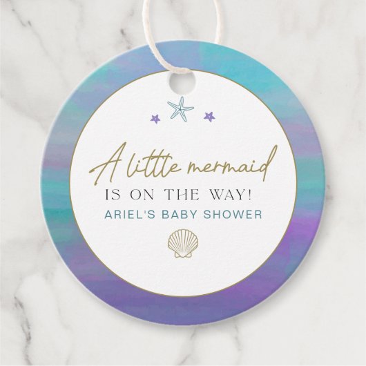 SIREN Paars Gold Mermaid Ocean Zee Baby shower Bedankjes Labels (Voorkant)