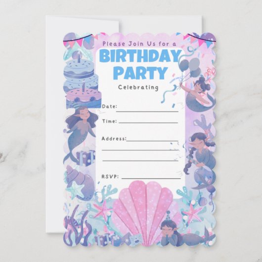 SIRENA Birthday Party Celebration Invitation Kaart (Voorkant)