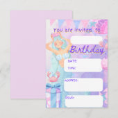 sirena , mairmade , verjaardagsfeestje , uitnodigi kaart (Voorkant / Achterkant)