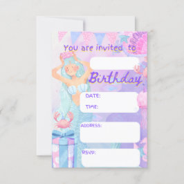 sirena , mairmade , verjaardagsfeestje , uitnodigi kaart