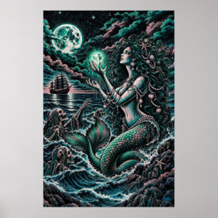 Sirene's Cove Donkere Zeemeermin Nautilus Horror P Poster