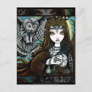 Sirin Owl Goddess Tribal Tattoo Fae Briefkaart