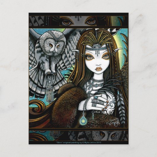 Sirin Owl Goddess Tribal Tattoo Fae Briefkaart (Voorkant)