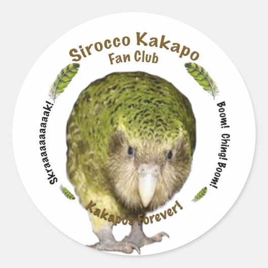 Sirocco Kakapo Fan Club Ronde Sticker (Voorkant)