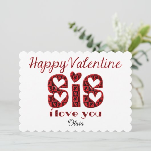 Sis I Love You Leuke Cupido Typografie Valentijn Feestdagenkaart (Staand voorkant)