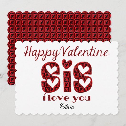 Sis I Love You Leuke Cupido Typografie Valentijn Feestdagenkaart (Voorkant / Achterkant)
