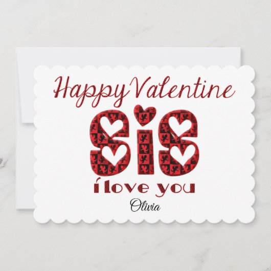 Sis I Love You Leuke Cupido Typografie Valentijn Feestdagenkaart (Voorkant)