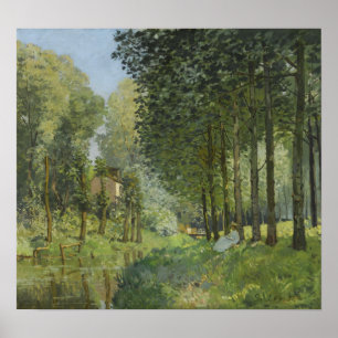 Sisley - Rest langs de stroomrand van het hout Poster