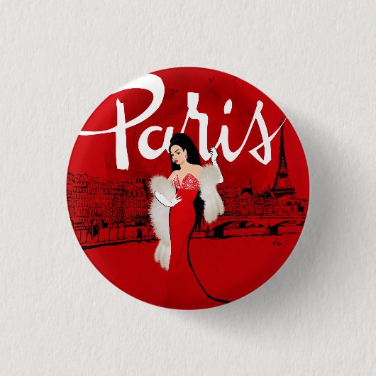 Sissend in Parijs Ronde Button 3,2 Cm (Voorkant)