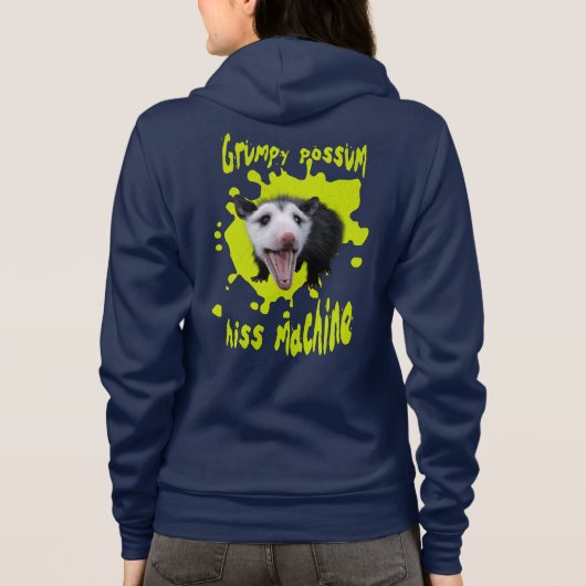 Sissende Machine Grappige Chagrijnige Opossum Verw Hoodie (Achterkant)