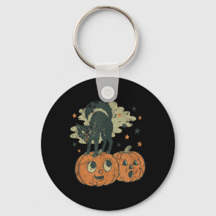 Sissende Zwarte Kat Tee Retro Vintage Halloween Sleutelhanger