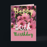 SISTER - 50e verjaardag met roze Daisy Flowers Kaart<br><div class="desc">Deze vrolijke roze bloemen en het bijbehorende "magische bloem" vers is een zoete manier om je zus een fijne verjaardag te wensen. Inside tekst is aanpasbaar, zodat je je eigen speciale gevoel kunt toevoegen. Om meer van mijn verjaardagskaarten te zien, typt u het gewenste jaar en typt u of knipt...</div>