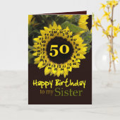 SISTER - 50e verjaardag met vrolijke zonnebloem Kaart (Gele Bloem)