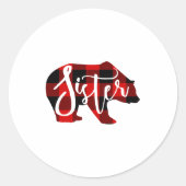 Sister Bear Rustic Red Buffalo Plaid Family  Ronde Sticker (Voorkant)