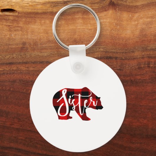 Sister Bear Rustic Red Buffalo Plaid Family  Sleutelhanger (Voorkant)