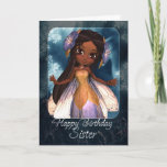 Sister Birthday Card - Cute Blue Fairy Kaart<br><div class="desc">Sister Birthday Card - Cute Blue Fairy</div>