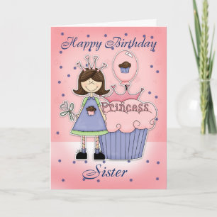 Sister Birthday Kaart - Cupcake Princess