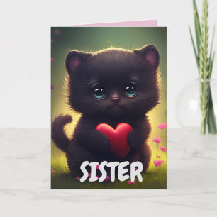 SISTER BLACK CUTE CAT BIRTHDAY KAART