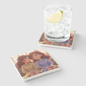 Sister Bond – Beautiful Sisters Illustration Art Stenen Onderzetter (Zijkant)