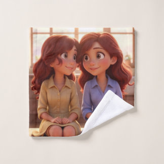 Sister Bond – Beautiful Sisters Illustration Art Washandje