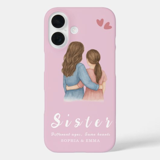 Sister Collage iPhone 16 Case – Same Hearts (Achterkant)